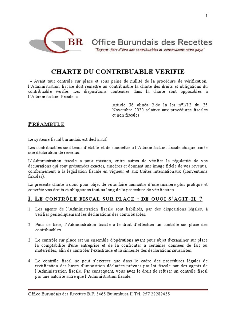 Charte Du Contribuable Verifie | PDF | Impôts | Comptabilité
