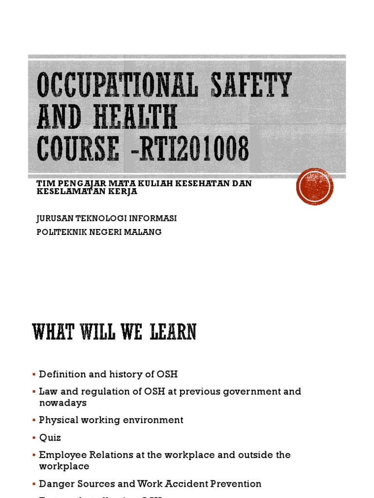 1 - Introduction To Occupational Safety and Health | PDF | Occupational ...