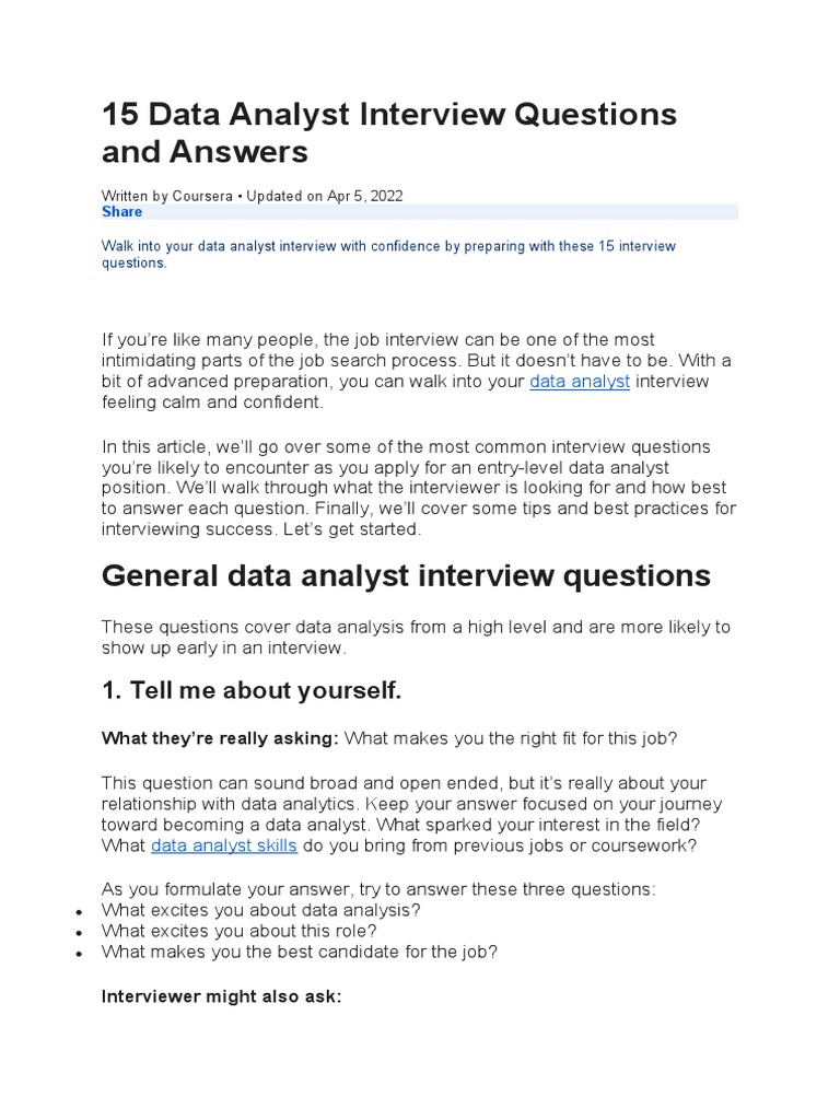 Data Analyst Interview Questions and Answers | PDF | Databases | Apache ...
