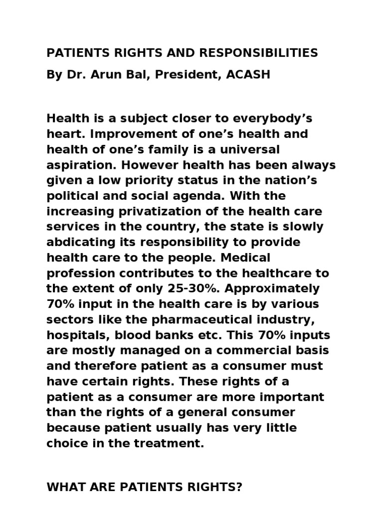 Patients Rights and Responsibilities PDF Patient Health Care