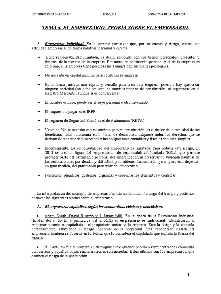 Tema 4. El Empresario. Teorías Sobre El Empresario | PDF | Iniciativa ...