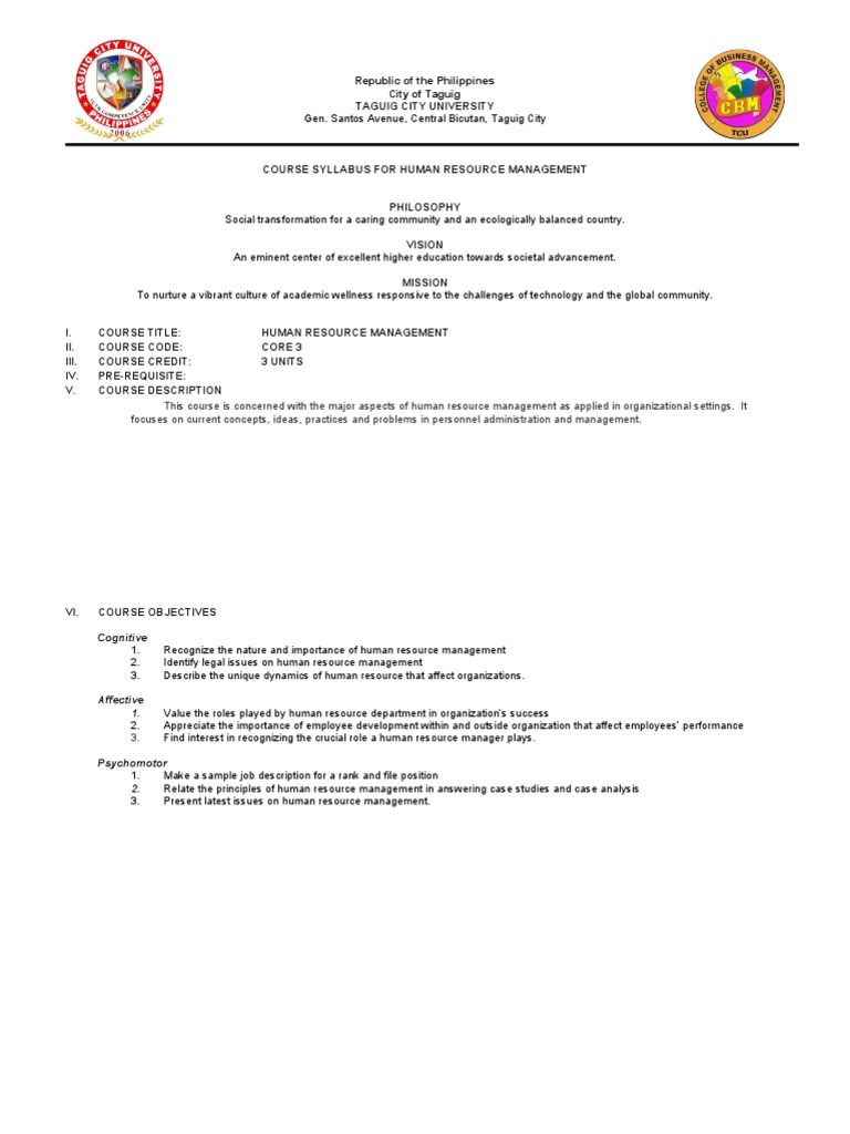 Human Resource Management Syllabus | PDF | Salary | Human Resource ...
