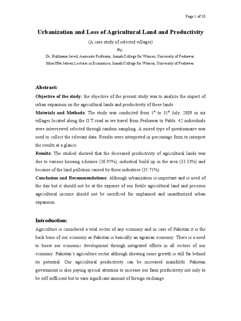 Paper - Impact of Rapid Urbanization On Agricultural Lands | PDF ...