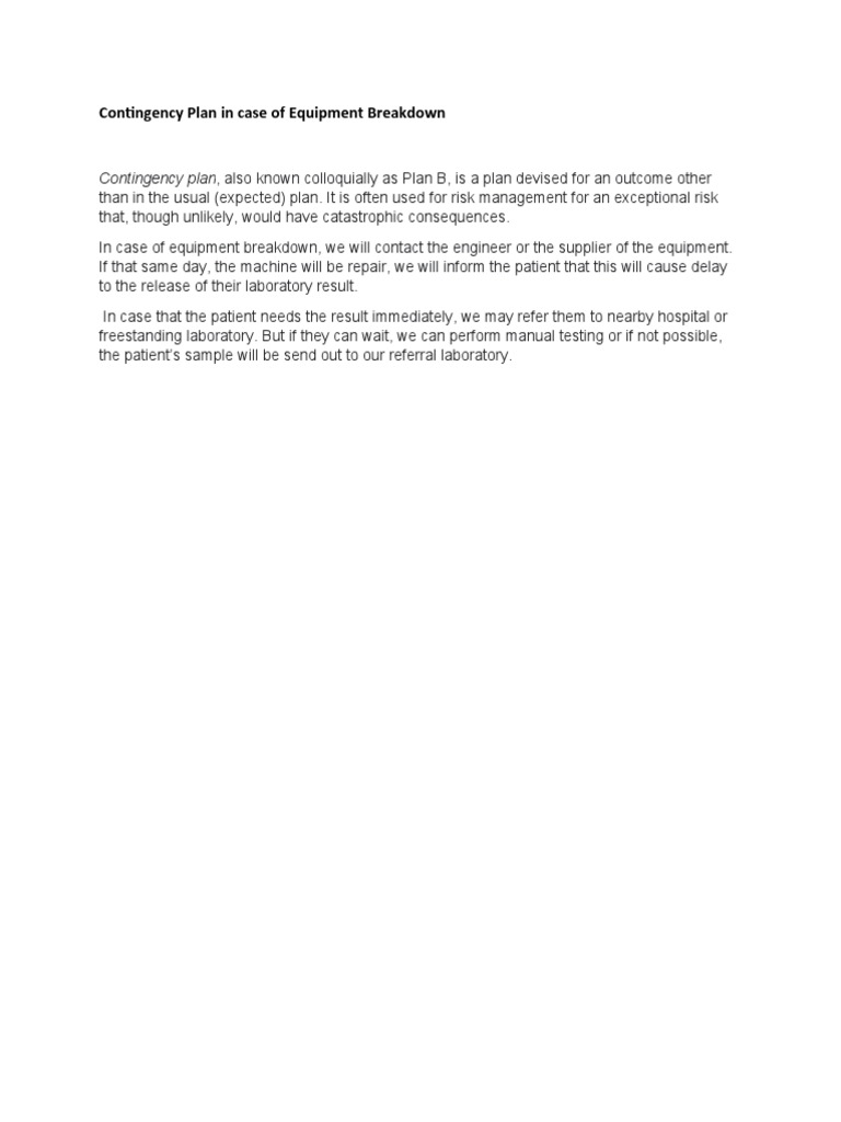 Equipment Breakdown Contingency Plan | PDF | Science & Mathematics