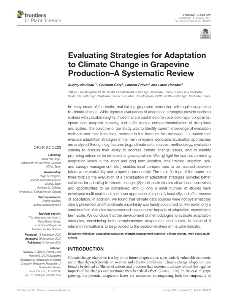 Evaluating Strategies For Adaptation To Climate Change in Grapevine ...
