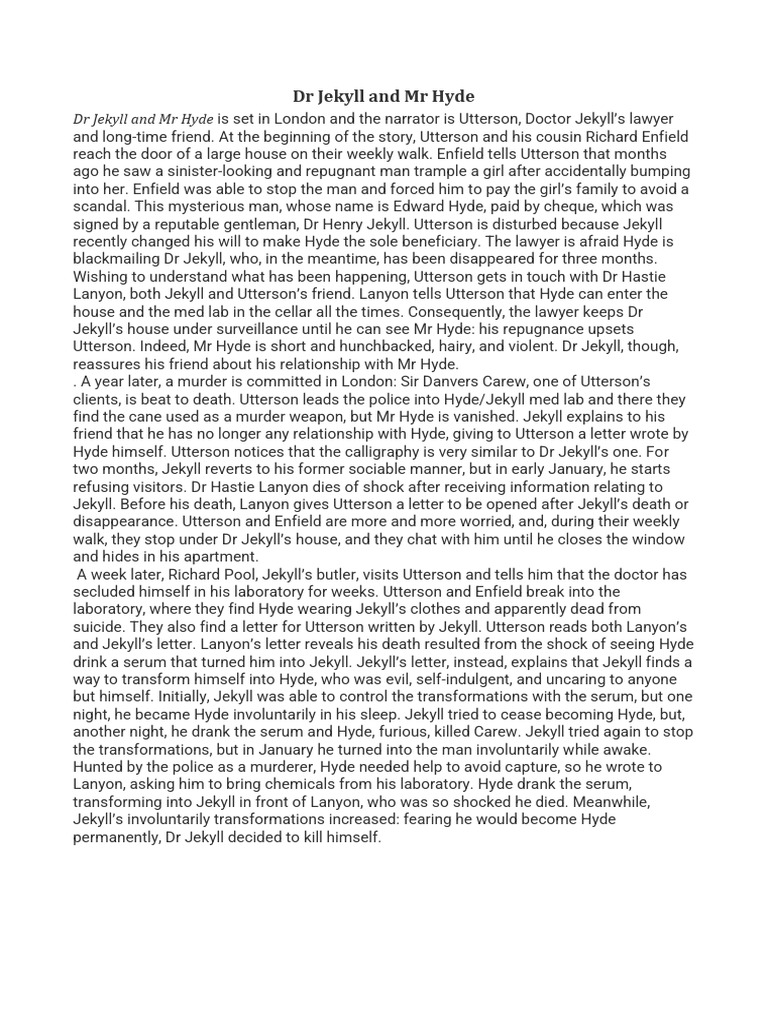 Dr Jekyll And Mr Hyde Riassunto Pdf Strange Case Of Dr Jekyll And