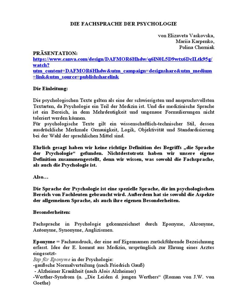 Die Fachsprache Der Psychologie | PDF