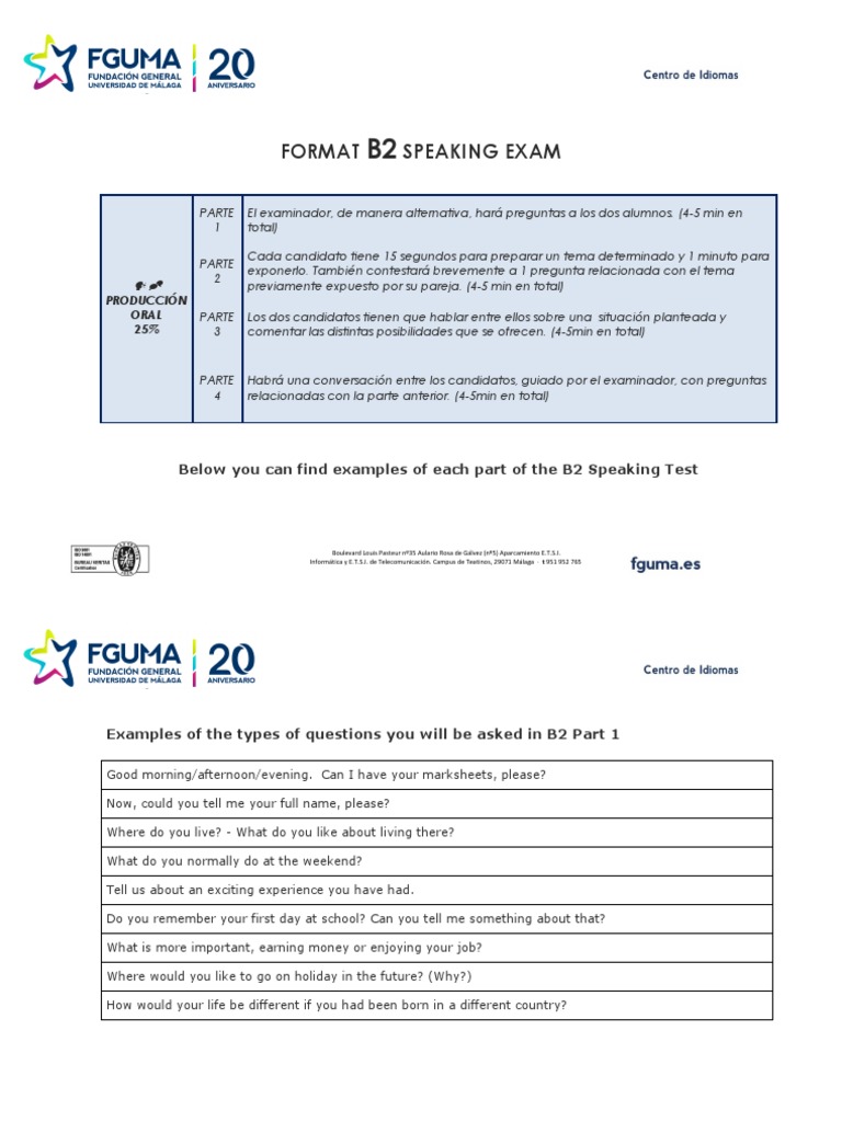B2 Speaking Exam Format and Examples | PDF