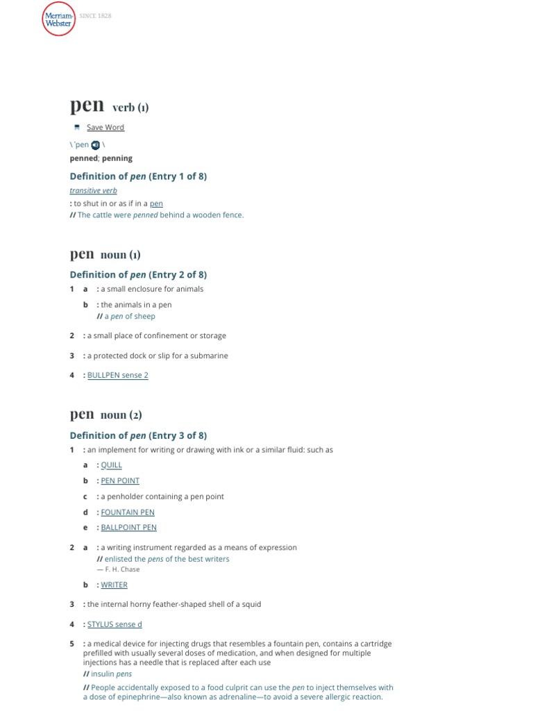 Pen Definition & Meaning Merriamster PDF Linguistics