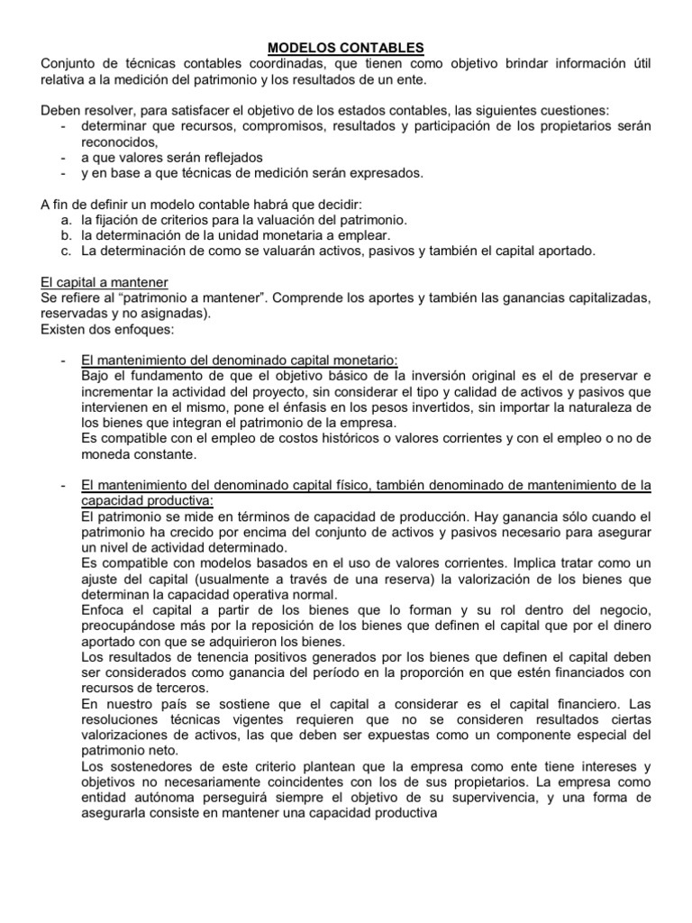Modelos Contables | PDF | Capital (economía) | Inflación