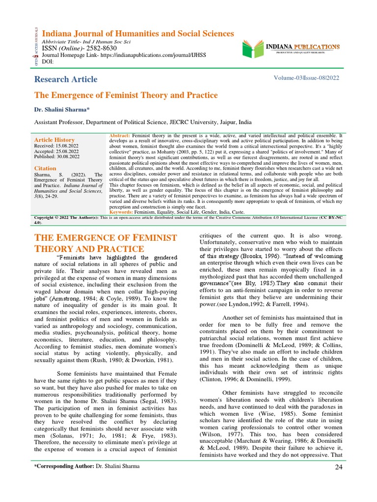 The Emergence of Feminist Theory and Practice | PDF | Feminism | Gender ...
