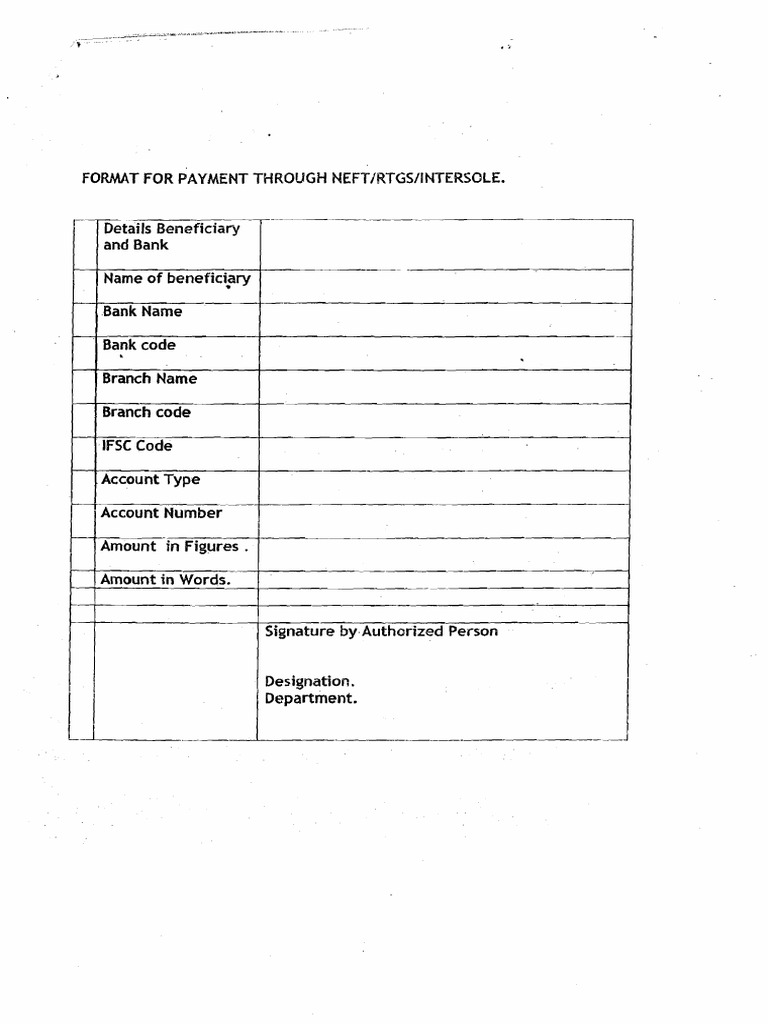 Format For Payment Through Neft, RTGS, Intersole | PDF