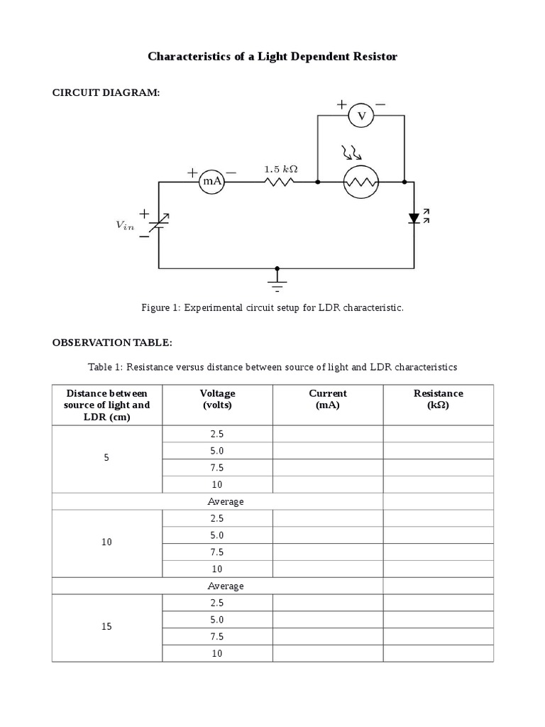2LDR (Circuit Diagram & Observation Table) PDF