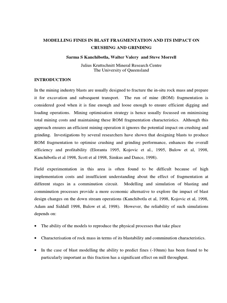 Modelling Fines in Blast Fragmentstion and Its Impact On Crushing and
