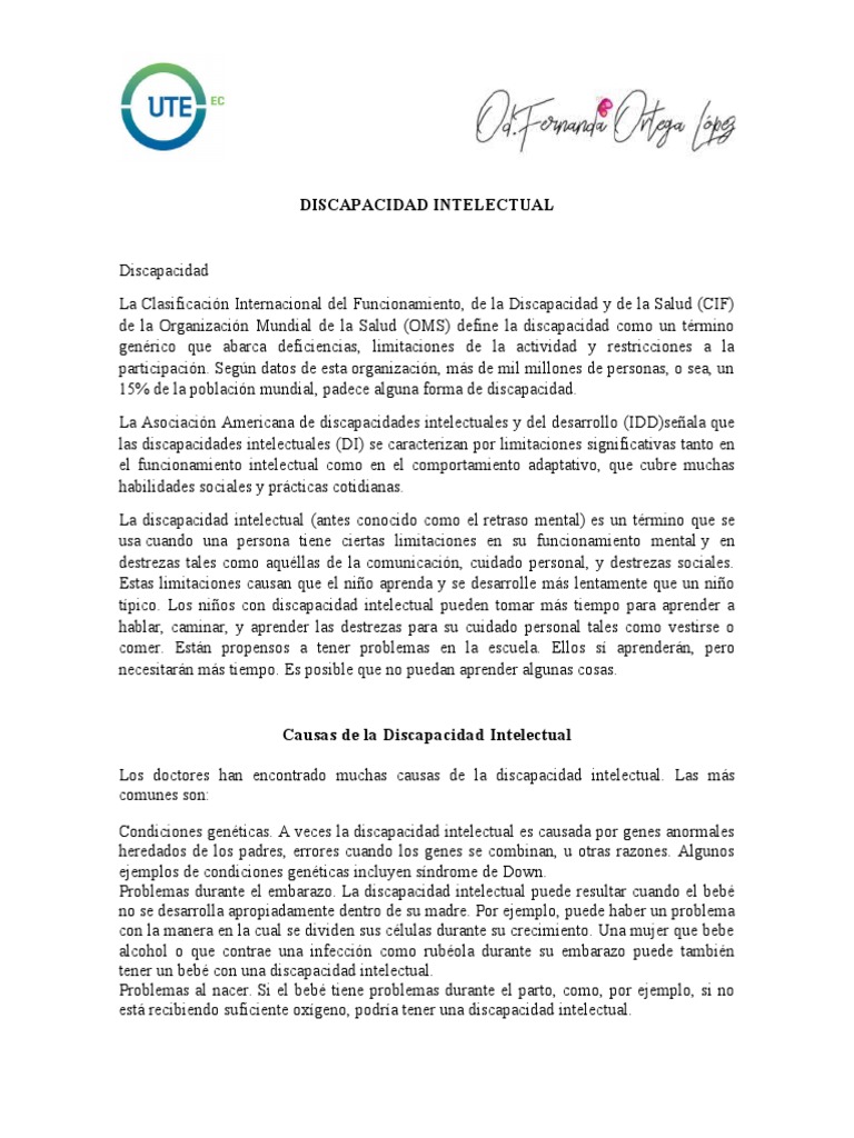 Causas y Clasificación de Discapacidad Intelectual | PDF | Discapacidad ...