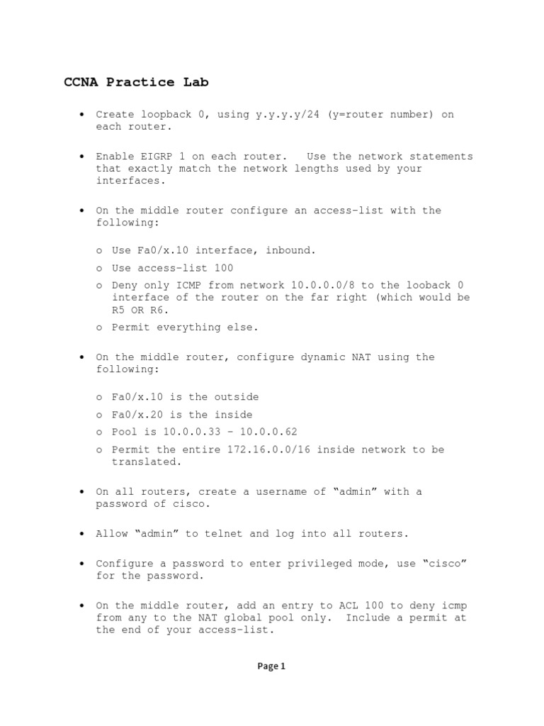 CCNA EIGRP and NAT Configuration Guide | PDF | Home & Garden ...