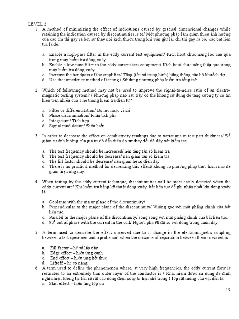 Eddy Current Testing Level 2 Questions | PDF