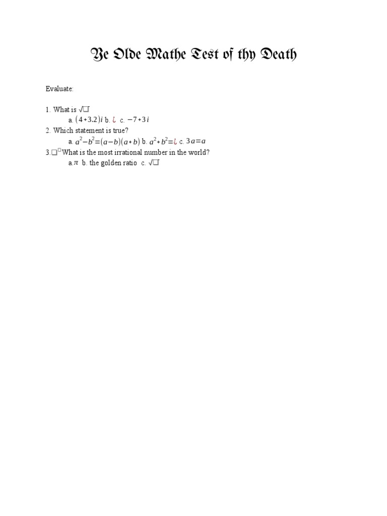 Ye Olde Math Test Ofeth DEATH | PDF