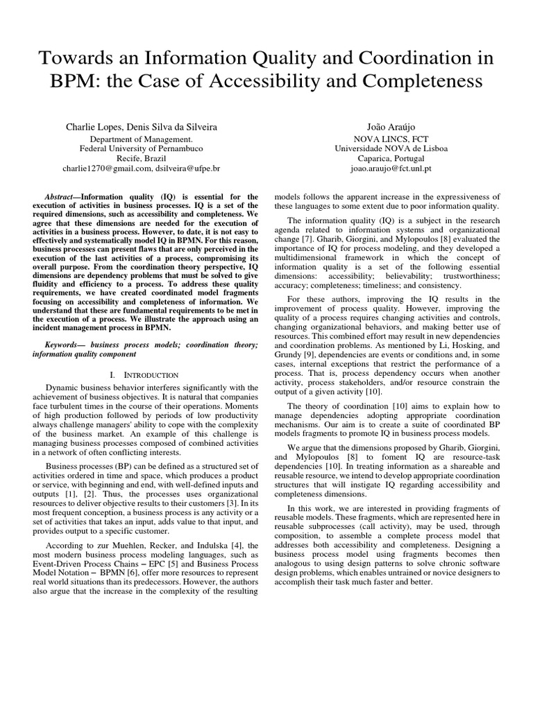 Enhancing BPM with Information Quality | PDF