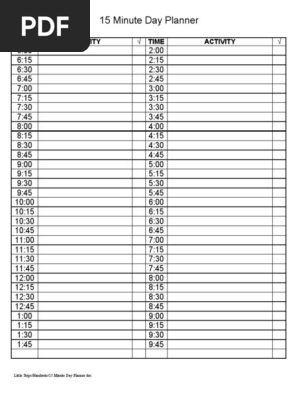 15 Minute Day Planner Template PDF