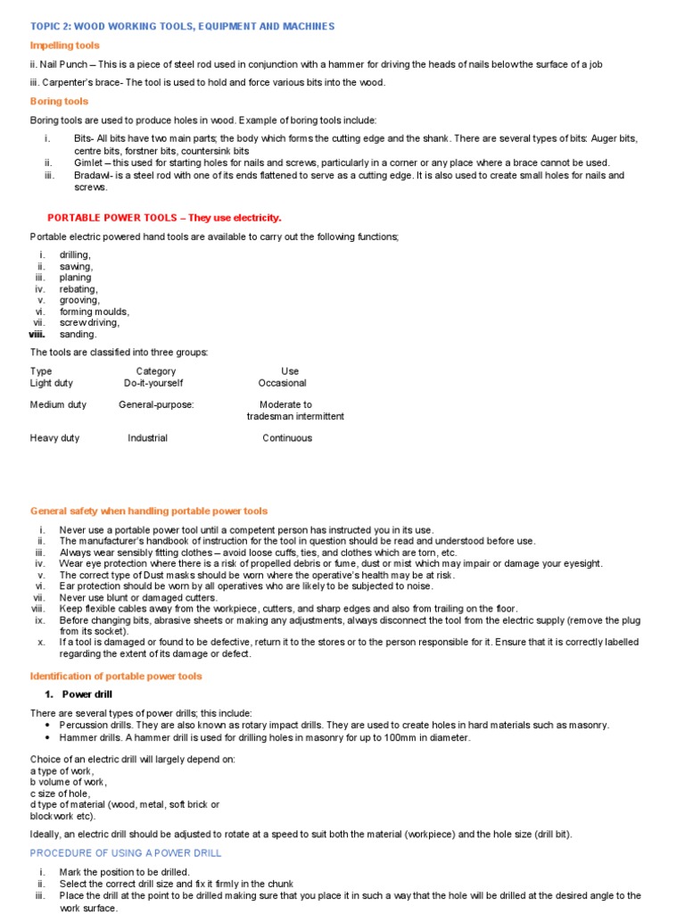 Woodworking Tools and Safety Guidelines | PDF | Screw | Framing ...