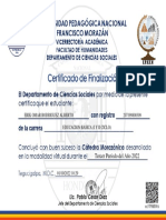 Certificado de Finalizacion Catedra Morazanica