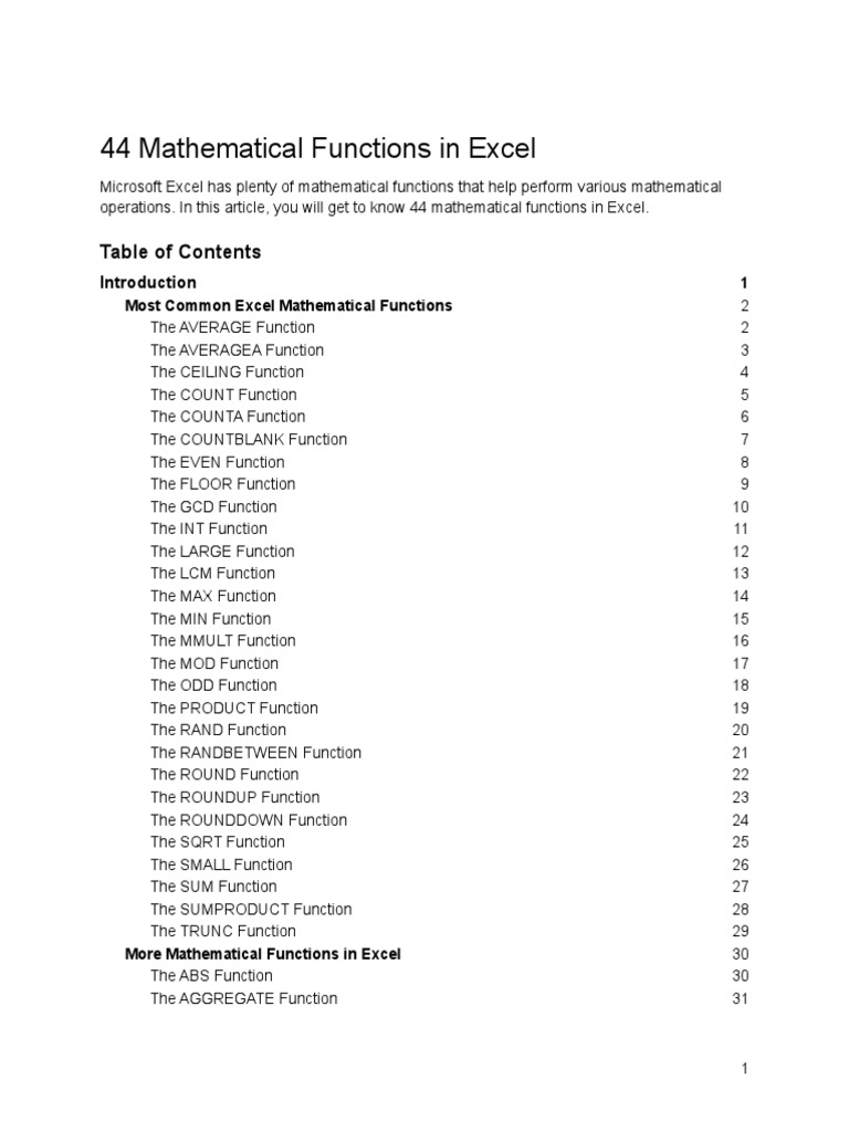 44 mathematical functions in excel pdf parameter computer 