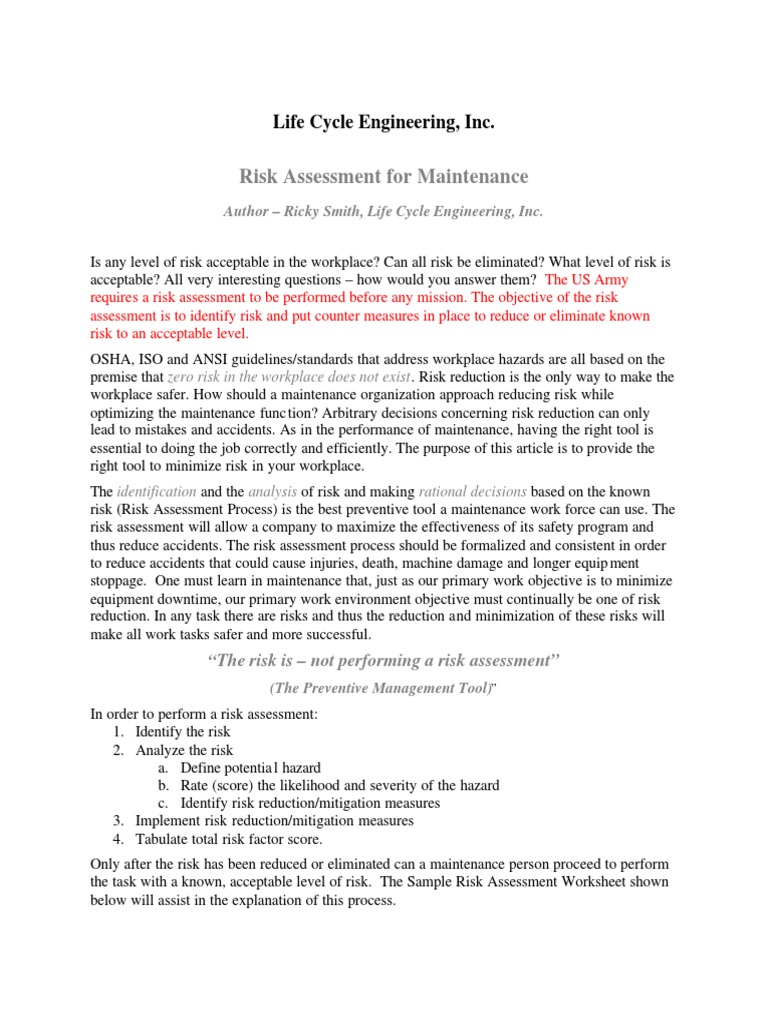 Maintenance Risk Assessment Guide | PDF | Risk | Risk Assessment
