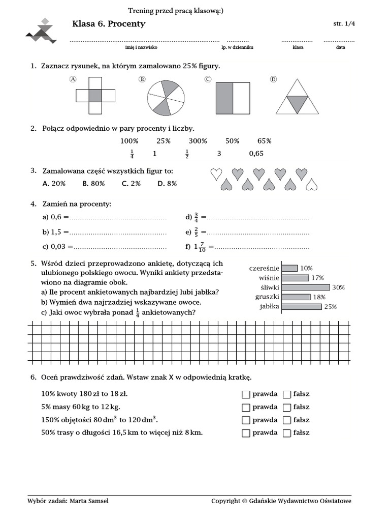 Klasa 6 Procenty 28557 | PDF