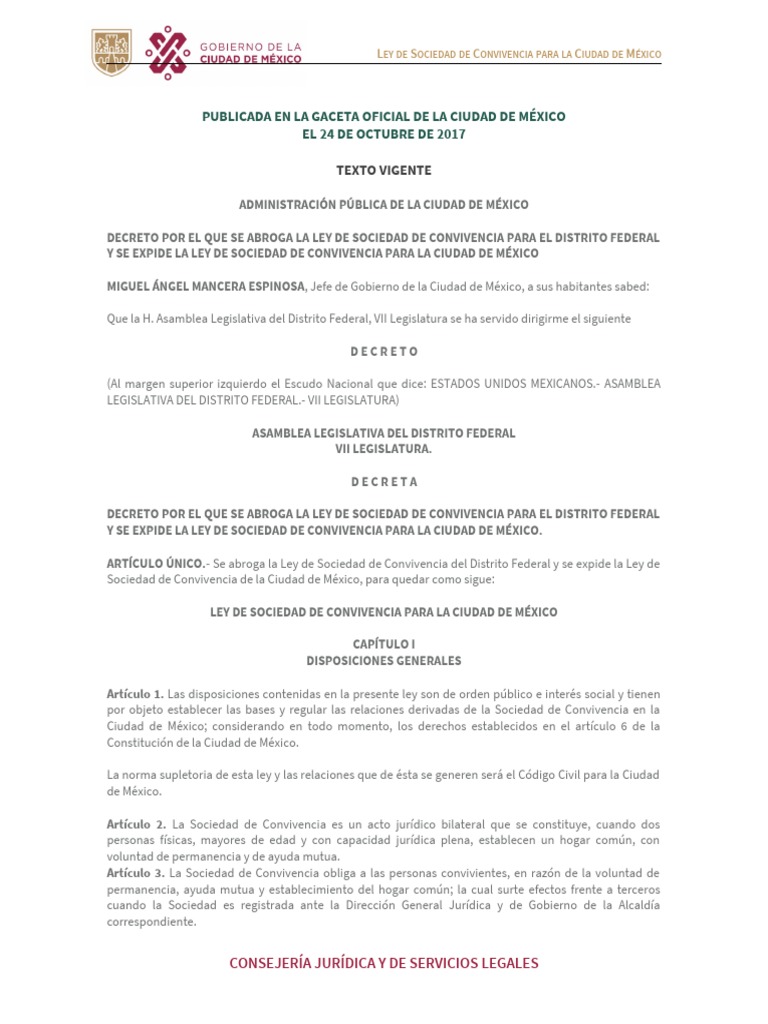 Ley de Sociedad de Convivencia para La CDMX 2 PDF Ciudad de México