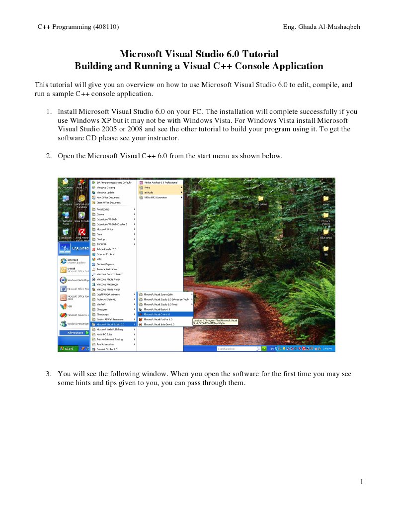 Visual Studio 6.0 C++ Tutorial Guide | PDF