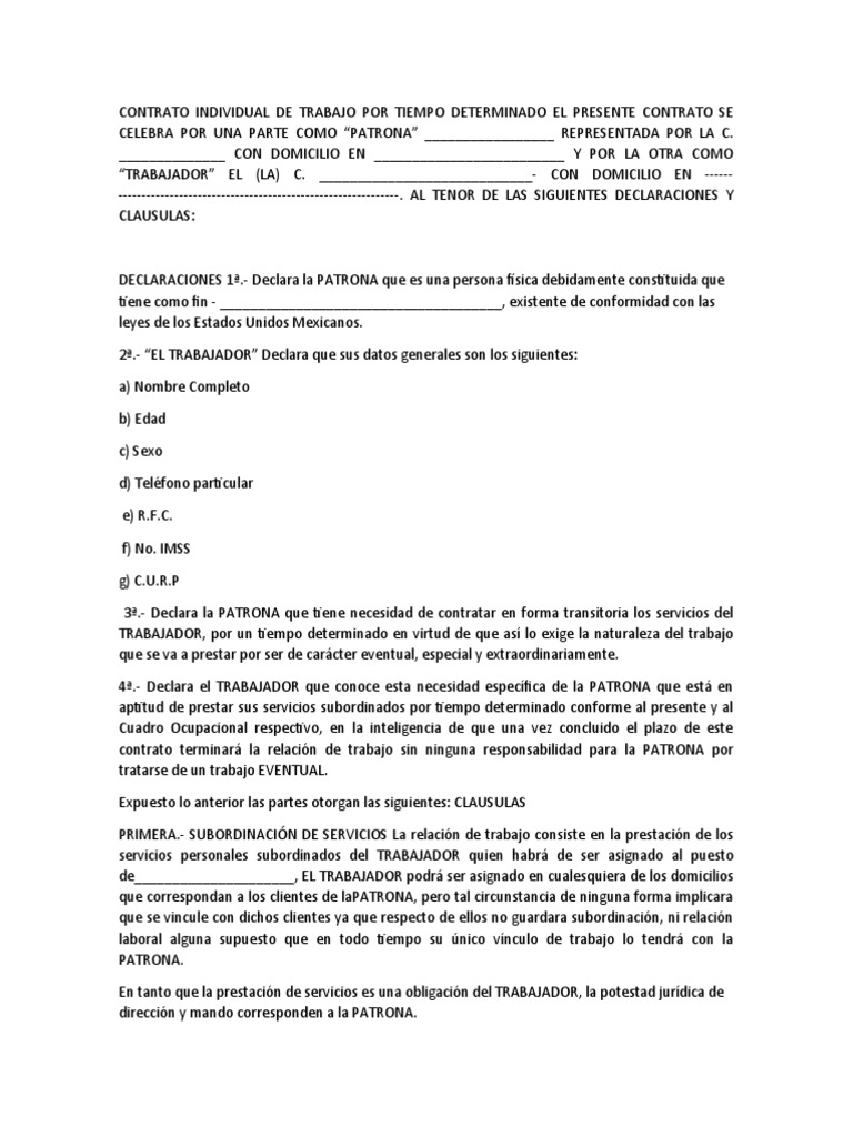 Contrato individual de trabajo por tiempo determinado el presente