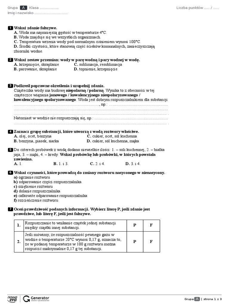 Woda I Roztwory Wodne Klasa 7 Woda I Roztwory Wodne. | PDF