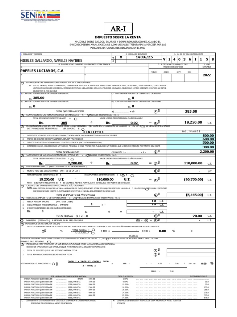 Modelo Ari para Declaracion Islr PDF