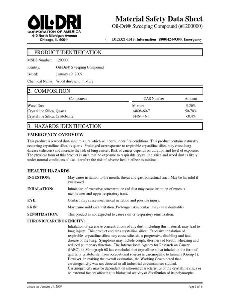 Absorbent Oil Dri Sweeping Compound PDF Silicon Dioxide Carcinogen