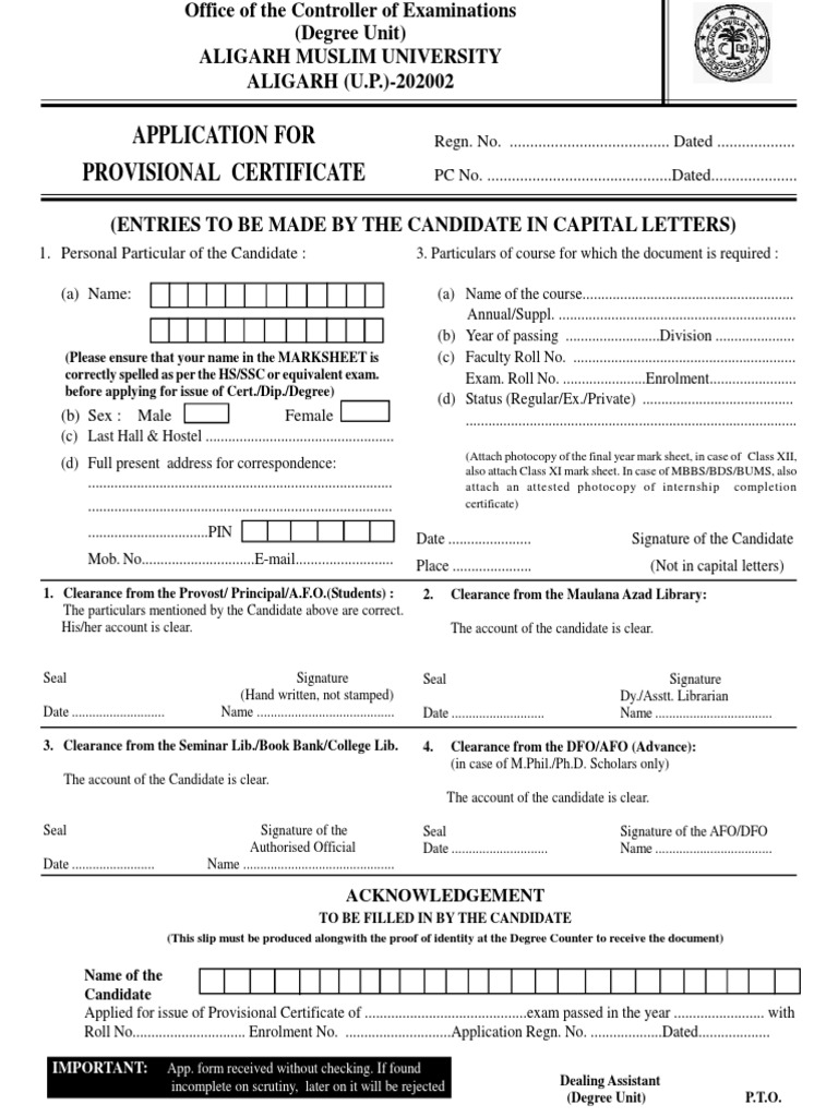 Application for provisional certificate pdf signature written