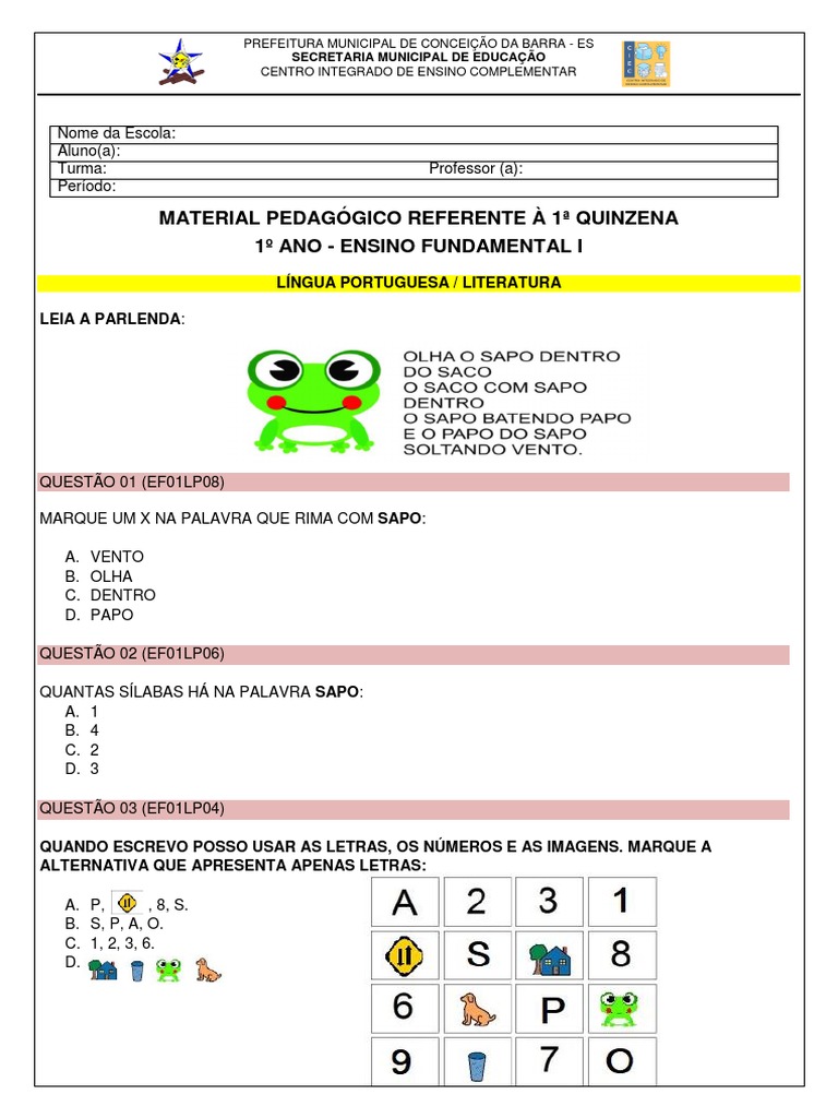 Material Pedagógico 1º Ano - Ensino Fundamental | PDF | Cor | Amarelo