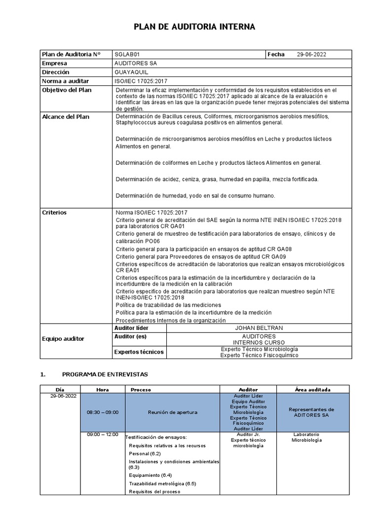 Plan de Auditoria 17025 | PDF | Auditoría | Validez (Estadísticas)