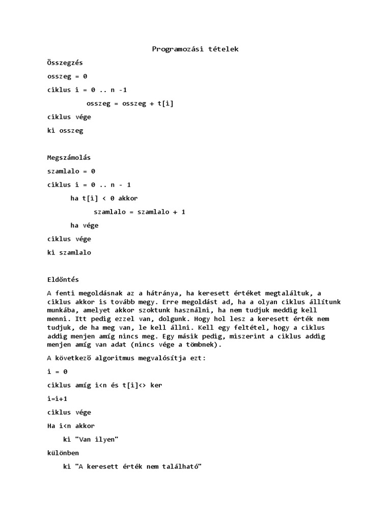 Programozási Tételek 2 | PDF