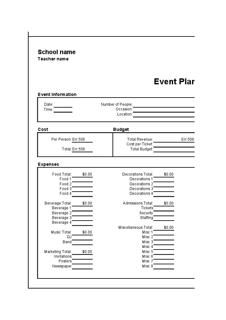 School Event Planning Template | PDF | Games & Activities | Social Science