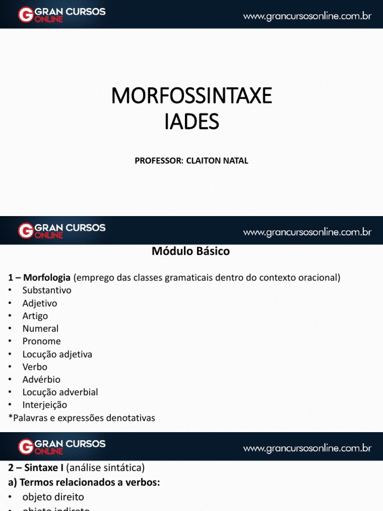 Morfossintaxe: Classes e Análise Gramatical | PDF | Estudos de Línguas ...
