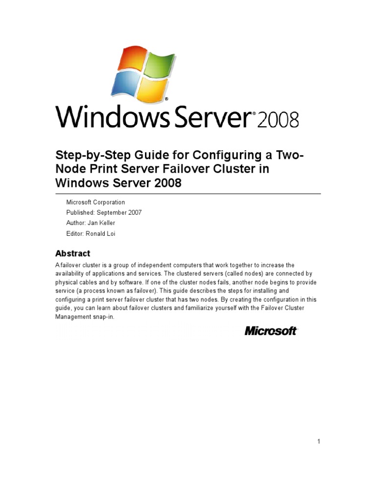StepByStep Guide For Configuring A TwoNode Print Server Failover