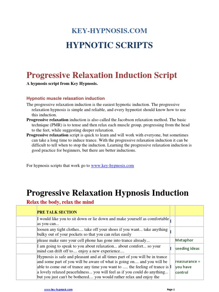 Key Hypnosis Progressive Muscle Relaxation Script | PDF | Relaxation ...