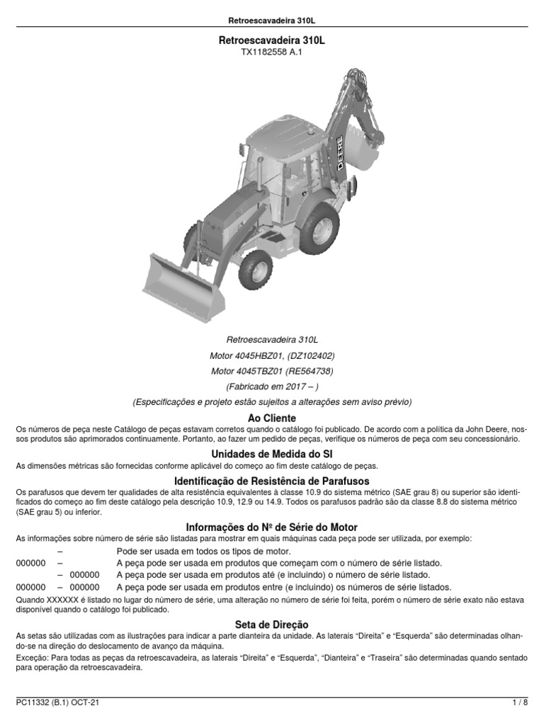 310L Backhoe Loader Engine 4045HBZ01 4045TBZ01 PIN 1BZ310LA C000001 PIN ...
