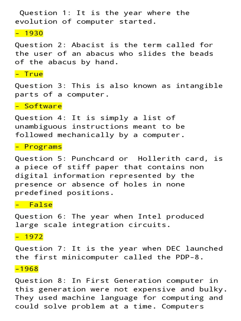 Introduction To Computing Prelim Quiz 1 | PDF | Games & Activities ...