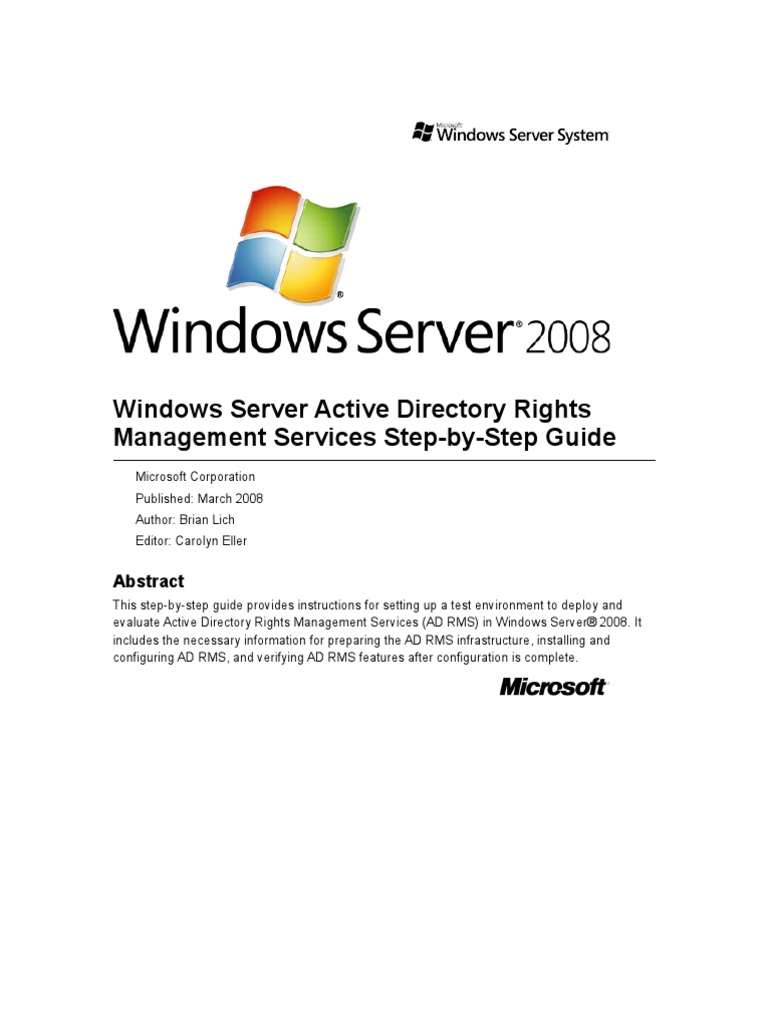 Windows Server Active Directory Rights Management Services Step-By-Step ...