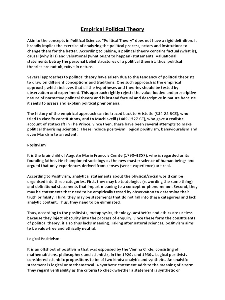 Empirical Approaches in Political Theory | PDF | Theory | Science