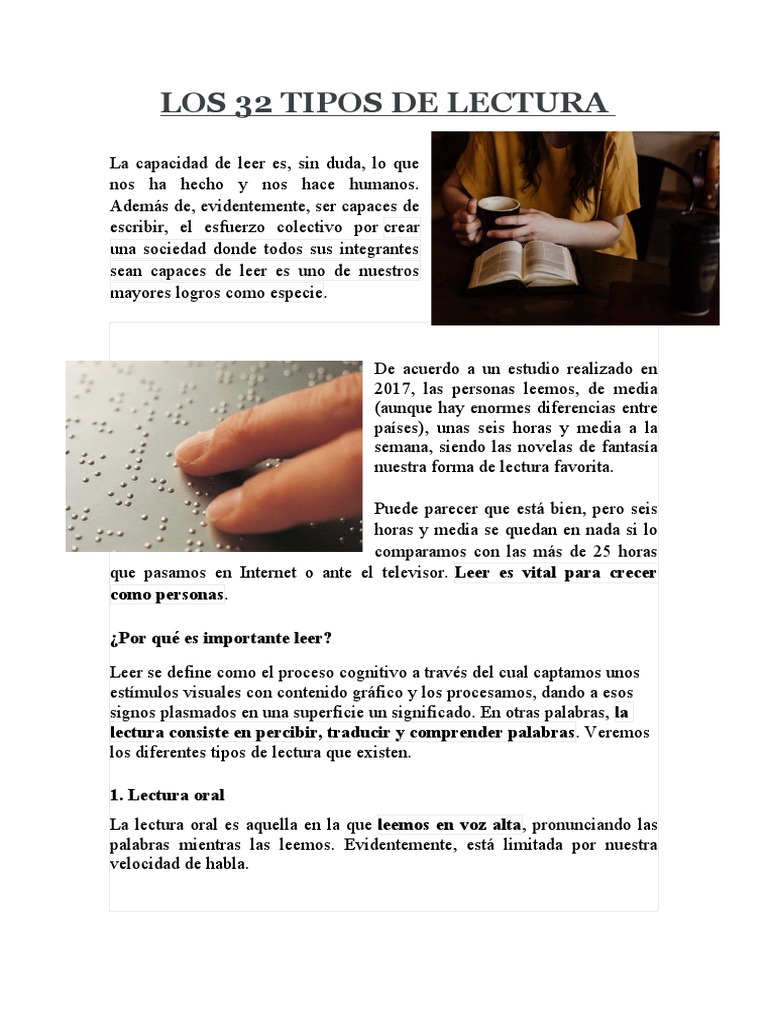 32 Tipos de Lectura y sus Características | PDF | Ciencia cognitiva ...