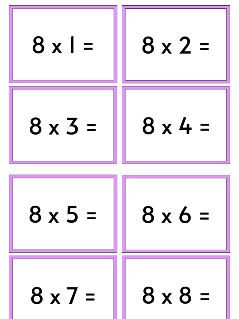 8x Times Tables Multiplication Flashcards | PDF