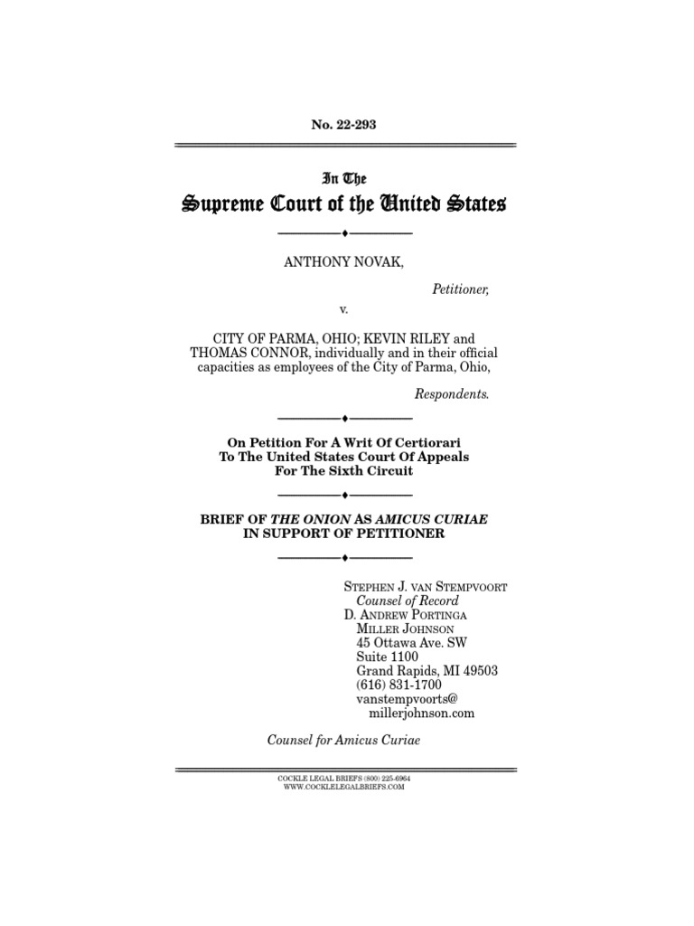 Onion SCOTUS Amicus Brief To Novak vs. City of Parma, OH PDF